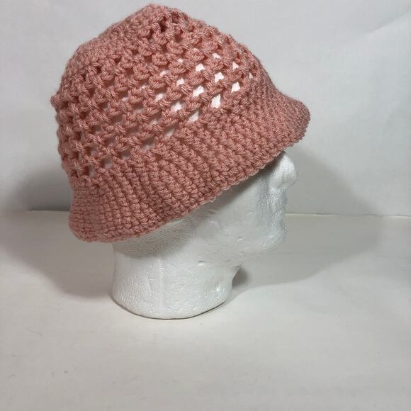 Pink Crochet Bucket Hat, Handmade Powder Pink Hippie Boho - Picture 3 of 6